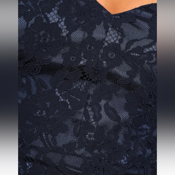 Wow the Crowd Navy Blue Lace Strapless Gown - Picture 4 of 5